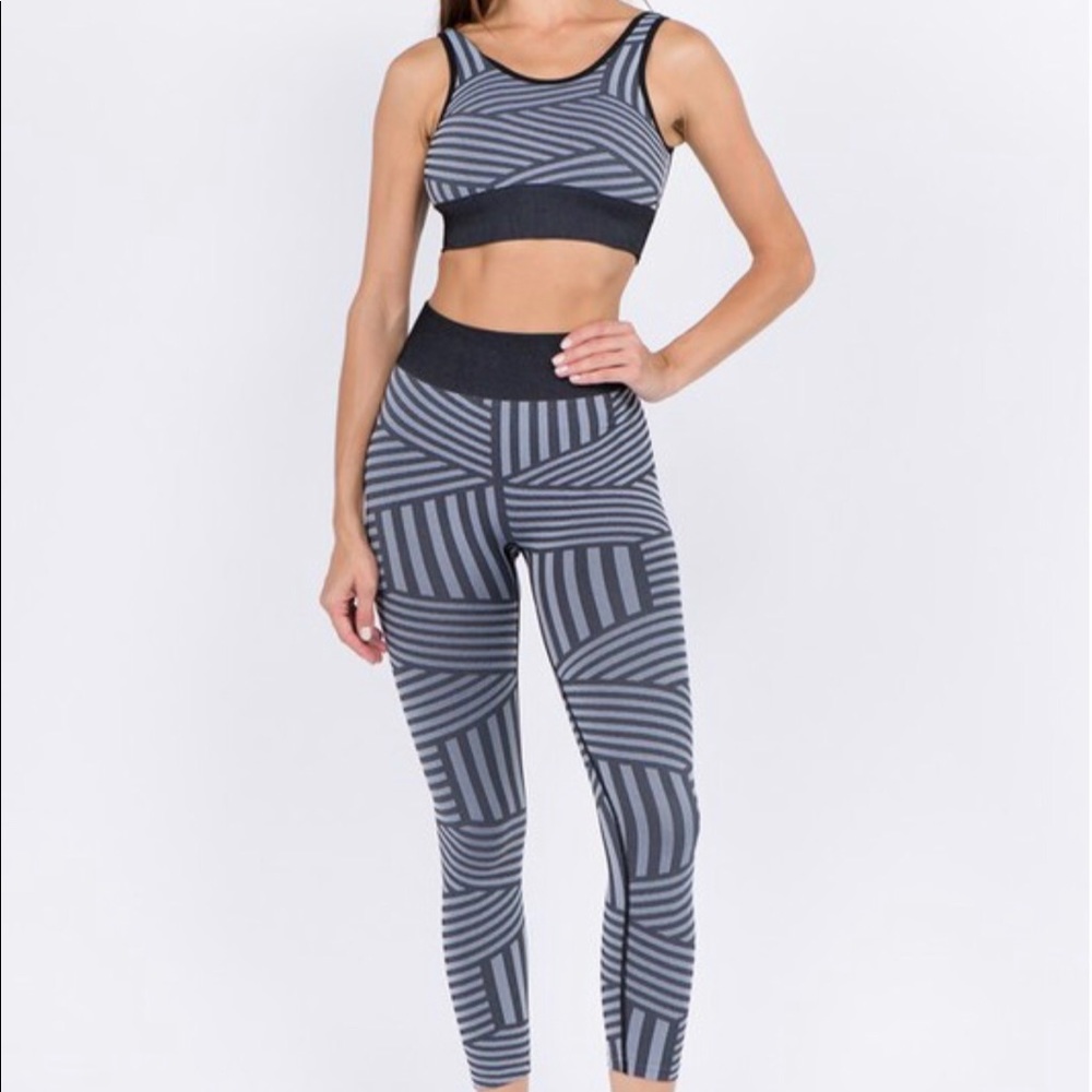 Striped sports bra and seamless leggings